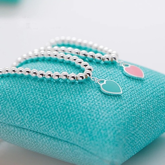 925 Beaded Real Silver Teal Red Bracelet - Picture 8 of 17